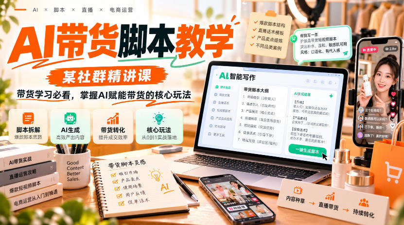 AI带货脚本教学，某社群精讲课，带货学习必看，掌握AI赋能带货的核心玩法-凡人轻创