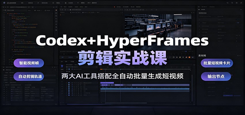 Codex+HyperFrames剪辑实战课:两大AI工具搭配全自动批量生成短视频-凡人轻创