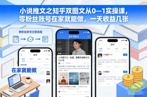 小说推文之知乎双图文从0—1实操课，零粉丝账号在家就能做，一天收益几张-凡人轻创