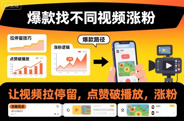 爆款找不同视频涨粉，让视频拉停留，实现点赞，破播放，涨粉-凡人轻创