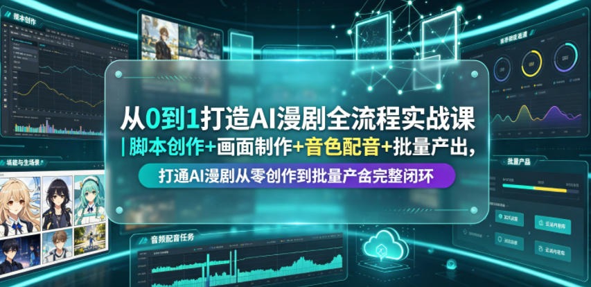 从0到1打造AI漫剧全流程实战课｜脚本创作+画面制作+音色配音+批量产出，打通AI漫剧从零创作到批量量产完整闭环-凡人轻创