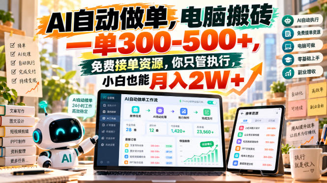 AI自动做单,电脑搬砖一单300-500+,免费接单资源,你只管执行,小白也能月入2W+【揭秘】-凡人轻创