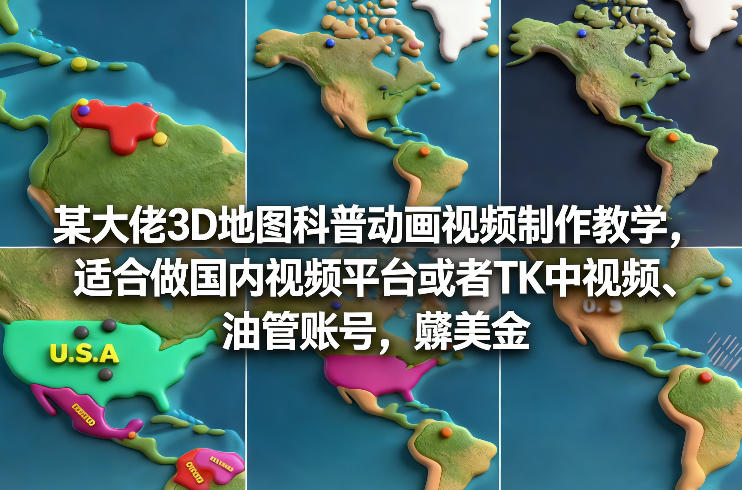 某大佬3D地图科普动画视频制作教学，适合做国内视频平台或者TK中视频、油管账号，賺美金-凡人轻创