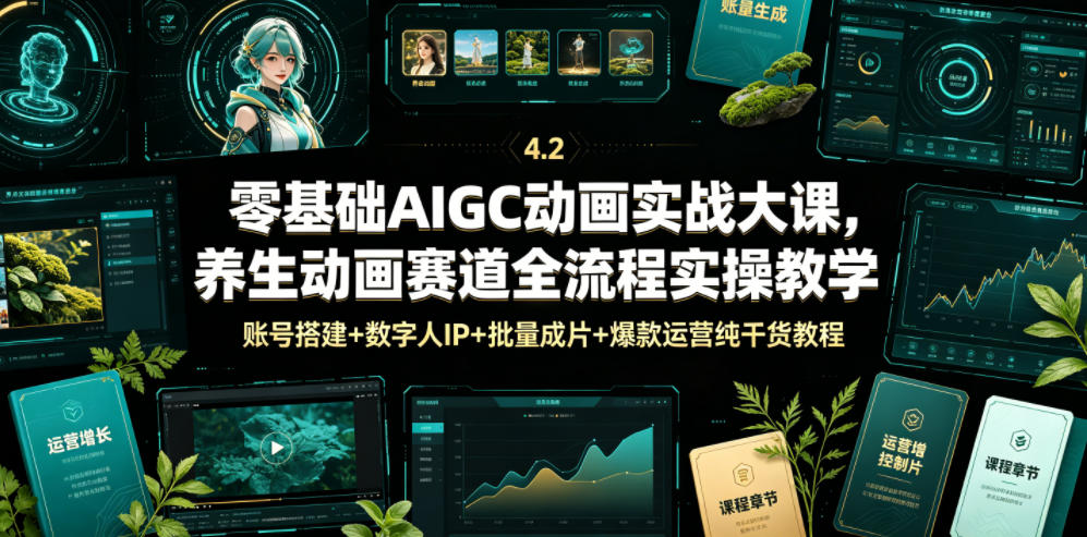 零基础AIGC动画实战大课，养生动画赛道全流程实操教学，账号搭建+数字人IP+批量成片+爆款运营纯干货教程-凡人轻创