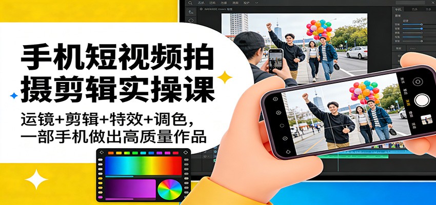 手机短视频拍摄剪辑实操课：运镜+剪辑+特效+调色，一部手机做出高质量作品-凡人轻创