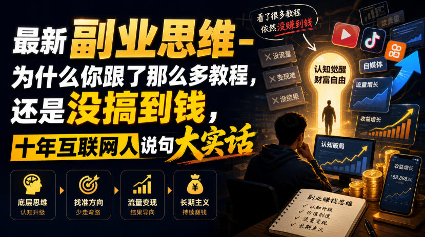 最新副业思维-为什么你跟了那么多教程,还是没搞到钱,十年互联网人说句大实话【揭秘】-凡人轻创