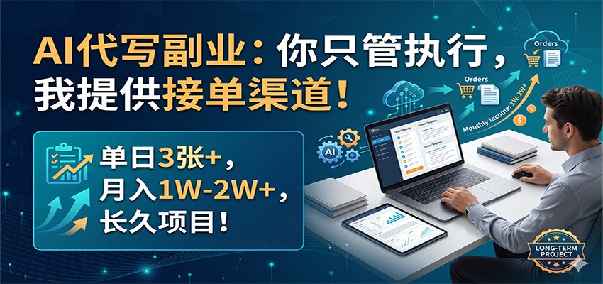 AI代写副业：你只管执行，我提供接单渠道！单日3张+，月入1W-2W+，长久项目-凡人轻创
