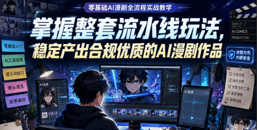 零基础AI漫剧全流程实战教学,掌握整套流水线玩法,稳定产出合规优质的AI漫剧作品-凡人轻创
