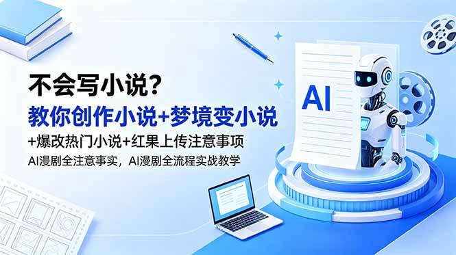 （18801期）不会写小说？教你创作小说+梦境变小说+爆改热门小说+红果上传注意事项，AI漫剧全流程实战教学-凡人轻创