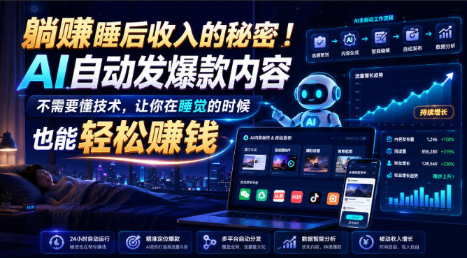 躺賺睡后收入的秘密!AI自动发爆款内容,不需要懂技术,让你在睡觉的时候也能轻松賺钱【原创双语字幕】-凡人轻创