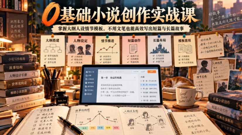 0基础小说创作实战课|掌握大纲人设情节模板,不用文笔也能高效写出短篇与长篇故事-凡人轻创