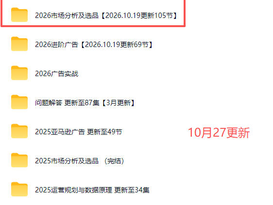 2026亚马逊视频教程,学习我们的商业模式,以及2026最新的选品及运营经验(更新1027) 2026亚马逊视频教程,学习我们的商业模式,以及2026最新的选品及运营经验(更新1027)