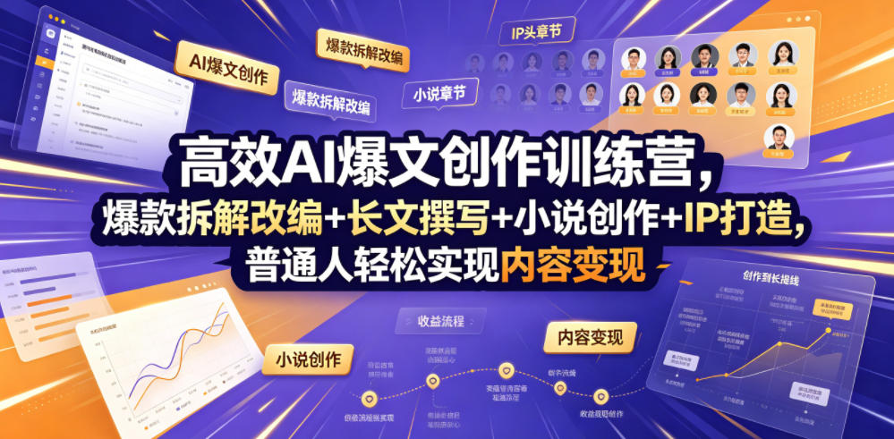 高效AI爆文创作训练营，爆款拆解改编+长文撰写+小说创作+IP打造，普通人轻松实现内容变现-凡人轻创