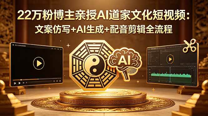 （18580期）22万粉博主亲授AI道家文化短视频：文案仿写+AI生成+配音剪辑全流程-凡人轻创
