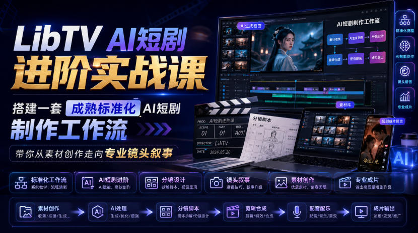 LibTV AI短剧进阶实战课，搭建一套成熟标准化AI短剧制作工作流，带你从素材创作走向专业镜头叙事（更新）-凡人轻创