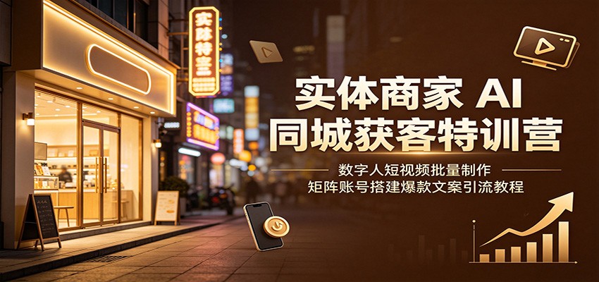 实体商家AI同城获客特训营:数字人短视频批量制作,矩阵账号搭建爆款文案引流教程-凡人轻创