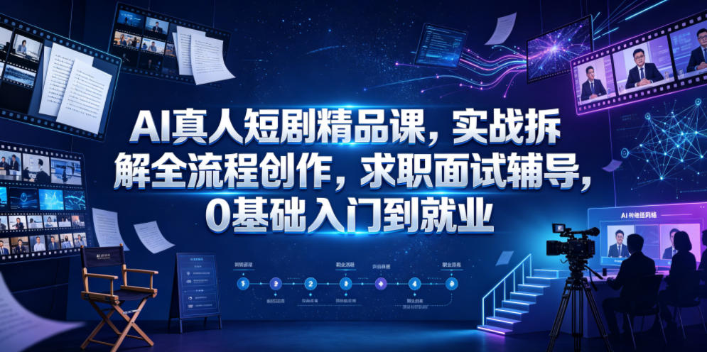 AI真人短剧精品课，实战拆解全流程创作，求职面试辅导，0基础入门到就业-凡人轻创
