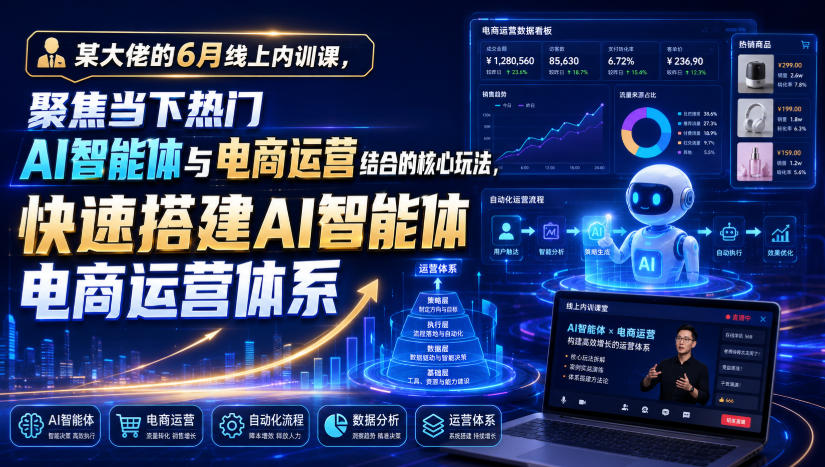 某大佬的6月线上内训课，聚焦当下热门AI智能体与电商运营结合的核心玩法，快速搭建AI智能体电商运营体系-凡人轻创