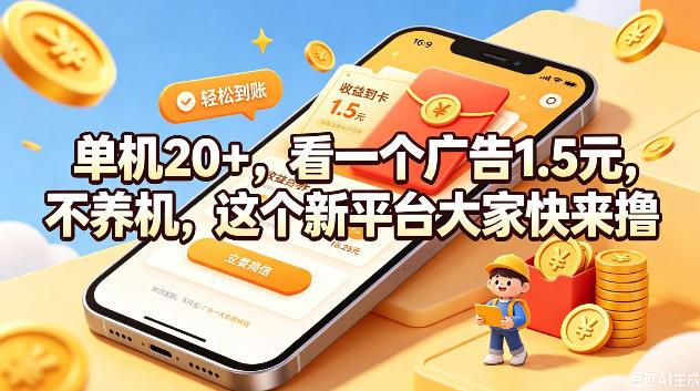 单机20+,看一个广告1.5米,不养机,这个新平台大家快来撸【揭秘】-凡人轻创
