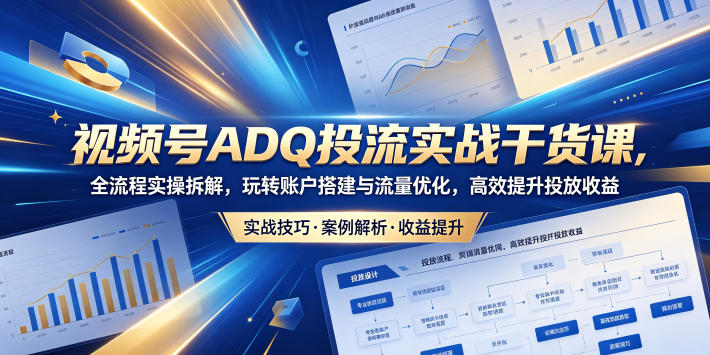 视频号ADQ投流实战干货课，全流程实操拆解，玩转账户搭建与流量优化，高效提升投放收益-凡人轻创