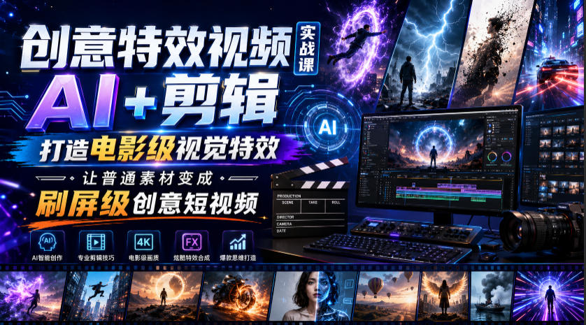 创意特效视频实战课,AI+剪辑打造电影级视觉特效,让普通素材变成刷屏级创意短视频-凡人轻创