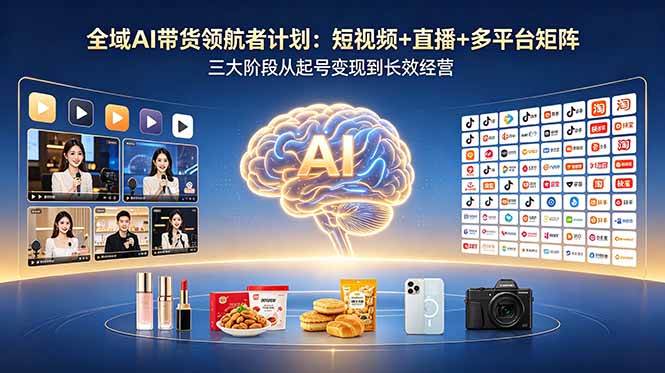（18593期）全域AI带货领航者计划：短视频+直播+多平台矩阵，三大阶段从起号变现到长效经营-凡人轻创