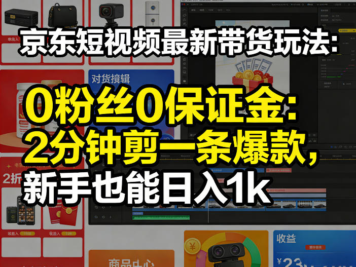 京东短视频最新带货玩法,0粉丝0保证金,2分钟剪一条爆款,新手也能日入1k+【揭秘】-凡人轻创