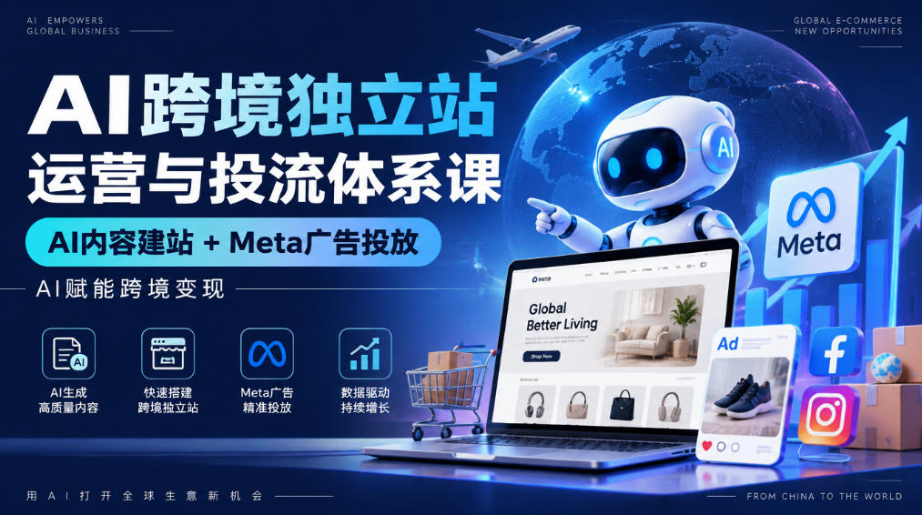 AI跨境独立站运营与投流体系课|AI内容建站+Meta广告投放,AI赋能跨境变现-凡人轻创
