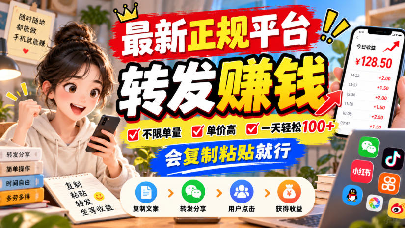最新正规平台,转发賺钱,不限单量,单价高,一天轻松100+,会复制粘贴就行【揭秘】-凡人轻创