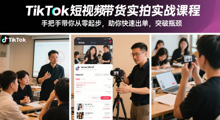TikTok短视频带货实拍实战课程,手把手带你从零起步,助你快速出单,突破瓶颈-凡人轻创