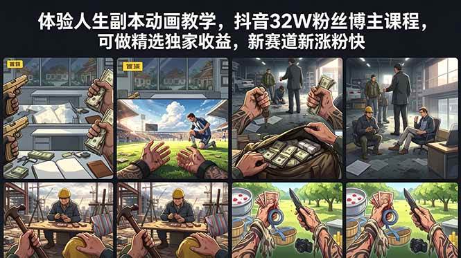 (18826期)体验人生副本动画教学, 抖音32W粉丝博主课程,可做精选独家收益,新赛道新涨粉快-凡人轻创