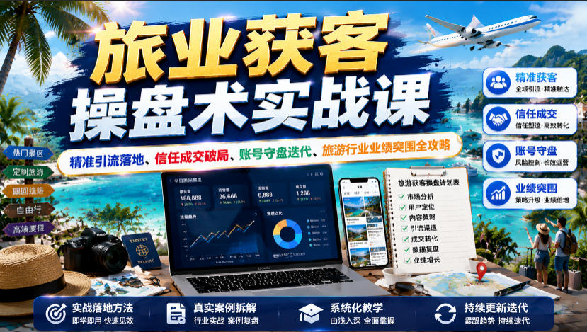 旅业获客操盘术实战课|精准引流落地、信任成交破局、账号守盘迭代、旅游行业业绩突围全攻略-凡人轻创