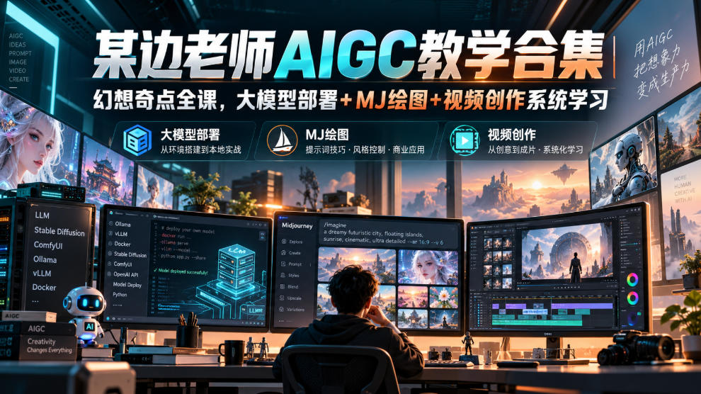 某边老师AIGC教学合集｜幻想奇点全课，大模型部署+MJ绘图+视频创作系统学习-凡人轻创