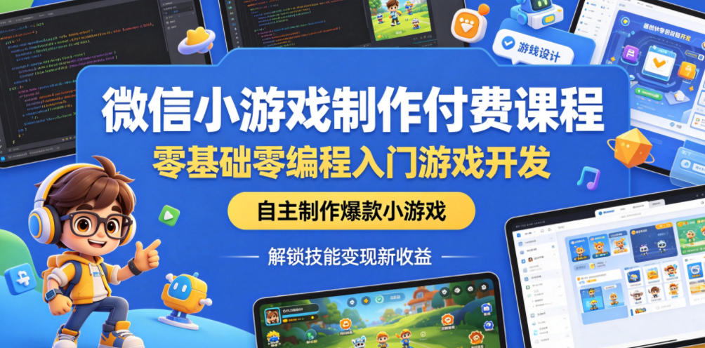 微信小游戏制作付费课程,零基础零编程入门游戏开发,自主制作爆款小游戏,解锁技能变现新收益-凡人轻创