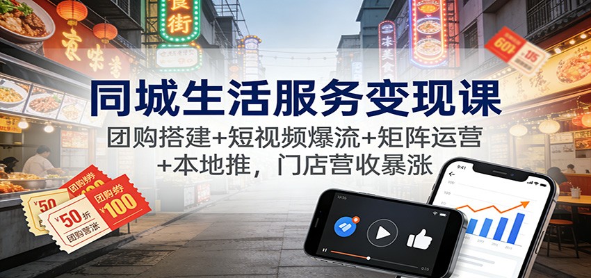 同城生活服务变现课：团购搭建+短视频爆流+矩阵运营+本地推，门店营收暴涨-凡人轻创