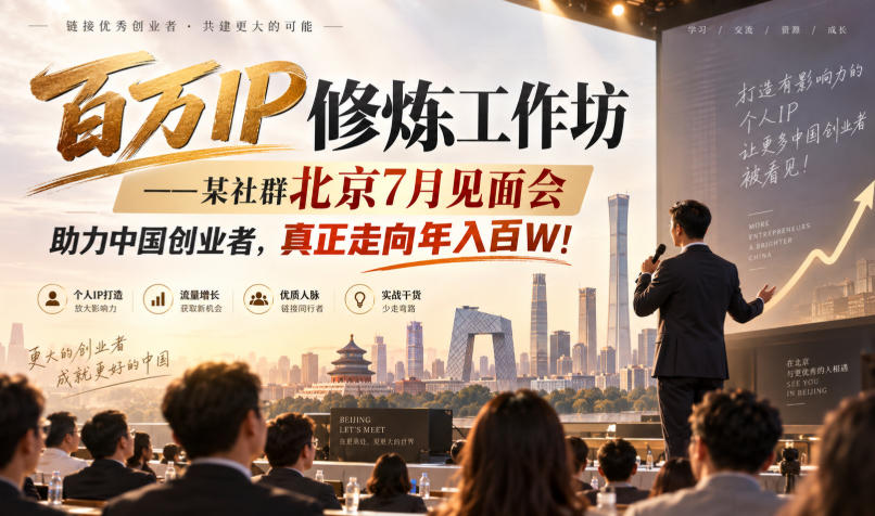 百万IP修炼工作坊——某社群北京7月见面会,助力中国创业者,真正走向年入百W!-凡人轻创