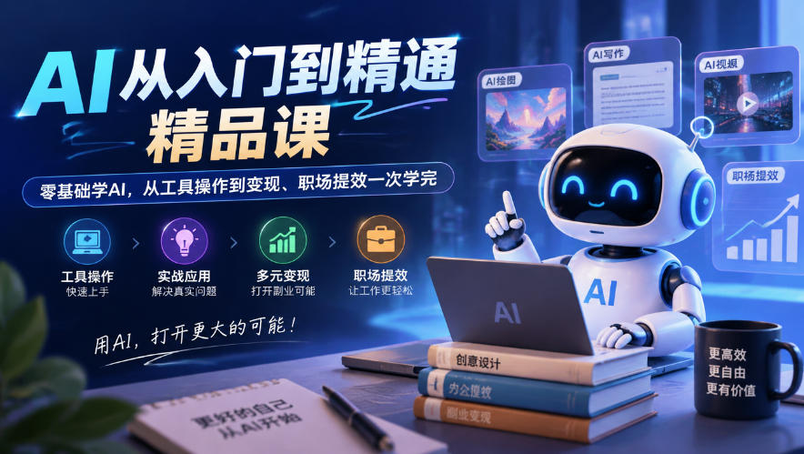AI从入门到精通精品课,零基础学AI,从工具操作到变现、职场提效一次学完-凡人轻创
