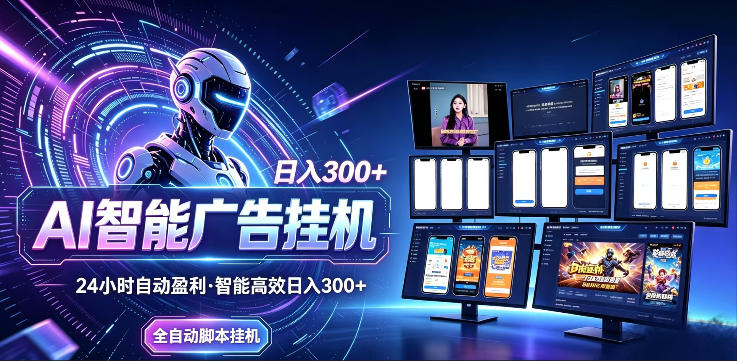 AI智能广告挂G项目,无需人工,单机稳定日入200+,可矩阵放大,24小时不间断刷广告賺收益【揭秘】-凡人轻创