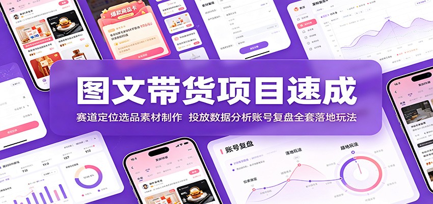 图文带货项目速成:赛道定位选品素材制作,投放数据分析账号复盘全套落地玩法-凡人轻创