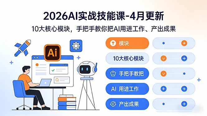 （17941期）2026AI实战技能课-4月更新：10大核心模块，手把手教你把AI用进工作、产出成果-凡人轻创