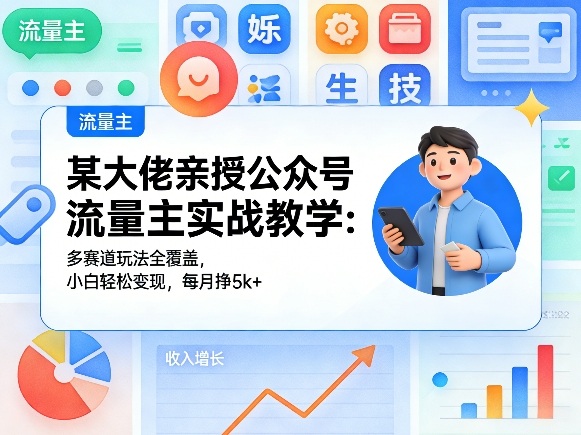 某大佬亲授公众号流量主实战教学:多赛道玩法全覆盖,小白轻松变现,每月多挣5k+-凡人轻创