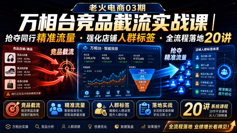 老火电商03期・万相台竞品截流实战课|抢夺同行精准流量・强化店铺人群标签・全流程落地20讲-凡人轻创