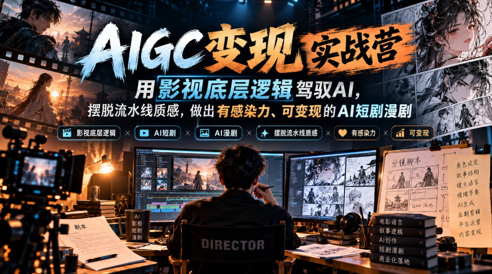 AIGC变现实战营，用影视底层逻辑驾驭AI，摆脱流水线质感，做出有感染力、可变现的AI短剧漫剧-凡人轻创