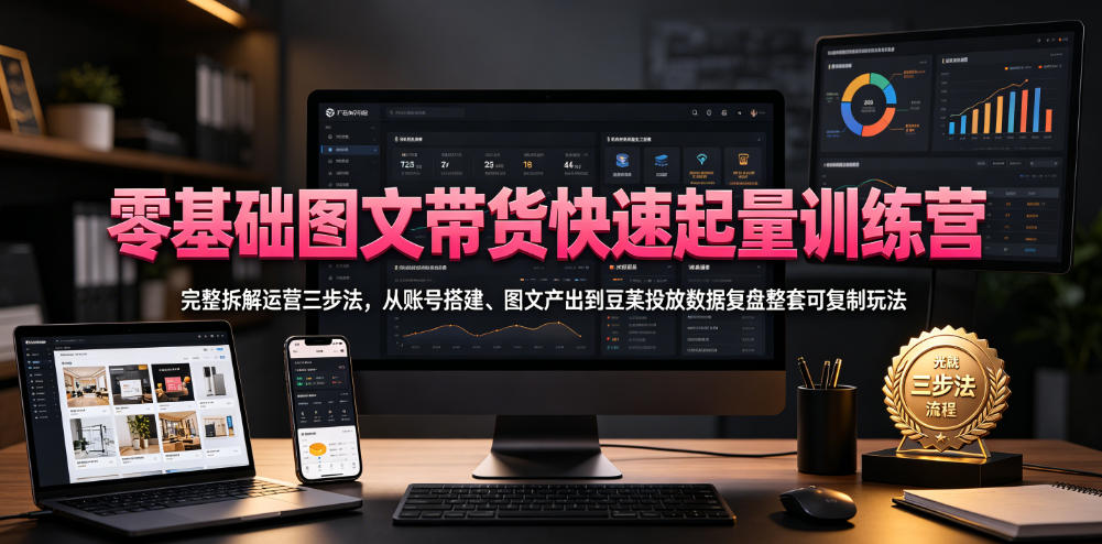 零基础图文带货快速起量训练营，完整拆解运营三步法，从账号搭建、图文产出到豆荚投放数据复盘整套可复制玩法-凡人轻创