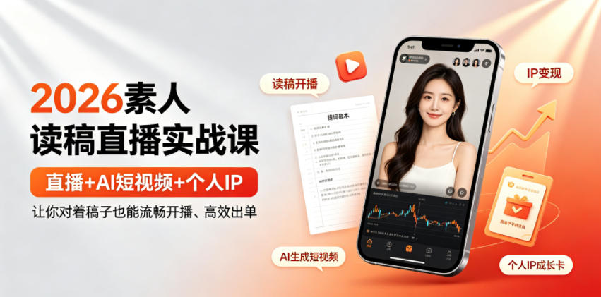 2026素人读稿直播实战课｜直播+AI短视频+个人IP，让你对着稿子也能流畅开播、高效出单-凡人轻创
