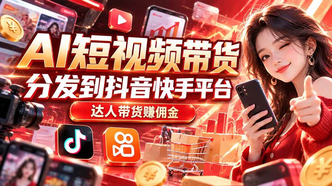 (20754期)【AI短视频带货】分发到抖音快手平台,达人带货赚佣金-凡人轻创