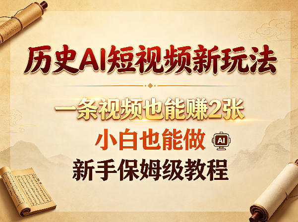 历史AI短视频新玩法,一条视频也能賺2张,小白也能做,新手保姆级教程 历史AI短视频新玩法,一条视频也能賺2张,小白也能做,新手保姆级教程