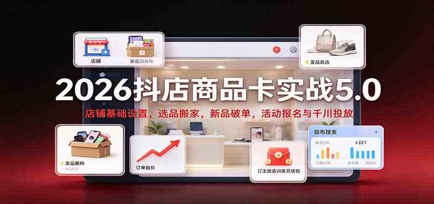 2026抖店商品卡实战5.0:店铺基础设置,选品搬家,新品破单,活动报名与千川投放-凡人轻创