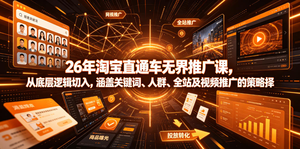 26年淘宝直通车无界推广课，从底层逻辑切入，涵盖关键词、人群、全站及视频推广的策略选择-凡人轻创