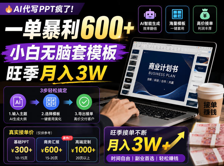 AI代写PPT疯了！一单暴利600+，小白无脑套模板，旺季月入3W，不用苦哈哈引流【揭秘】-凡人轻创